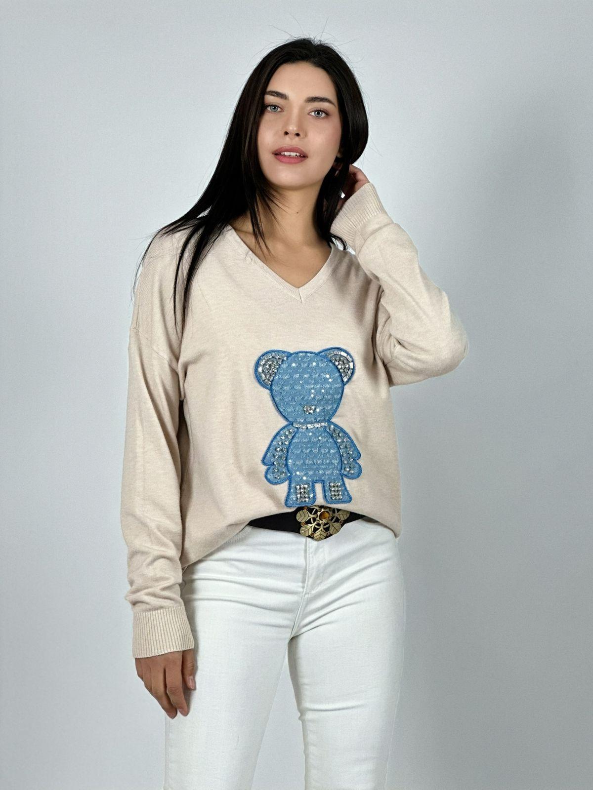 Sweater Spandex Diseño Osito Brillante
