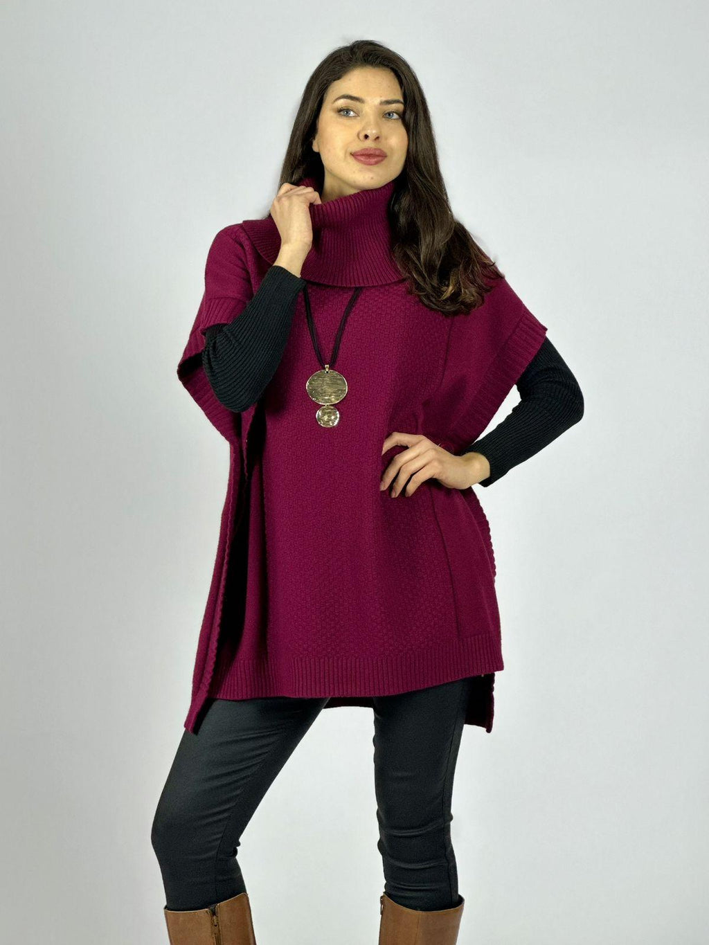 Sweater Tipo Poncho Lana Cuello Tortuga