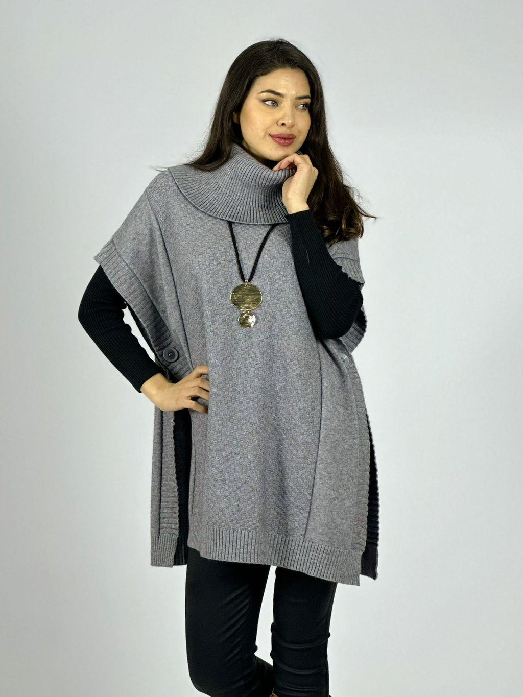 Sweater Tipo Poncho Lana Cuello Tortuga