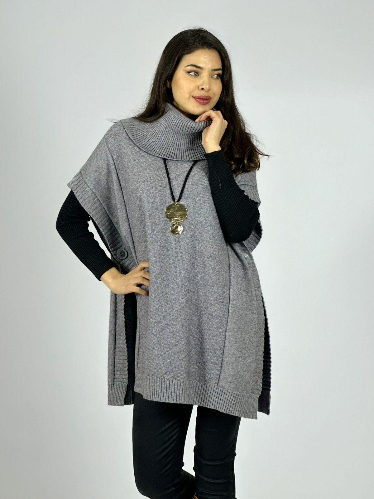 Sweater Tipo Poncho Lana Cuello Tortuga