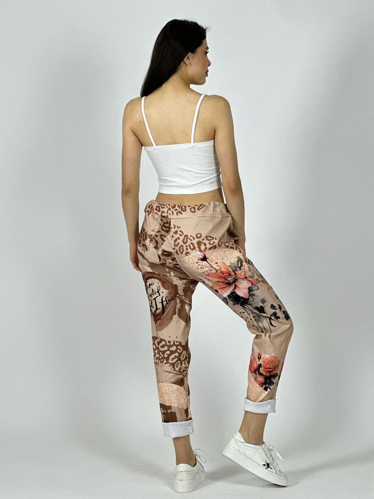 Jogger Italiano Viscosa Flores Print Letras