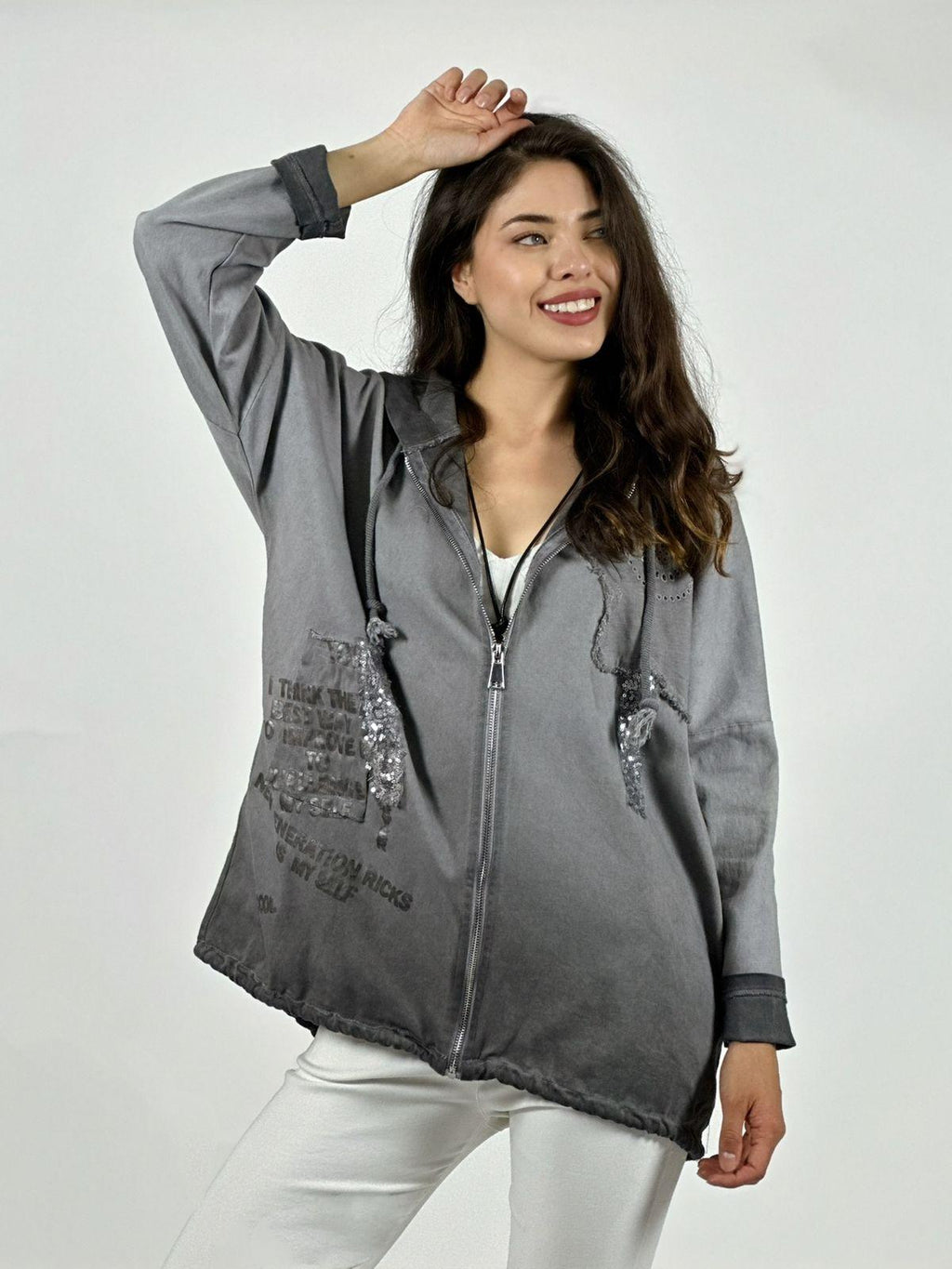 Polerón Algodón Con Cierre y Letras