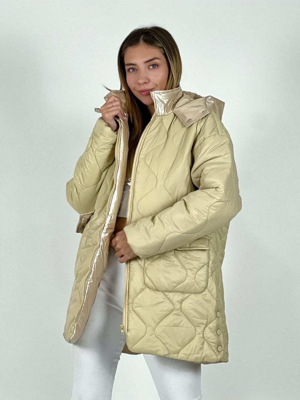 Parka con Capucha Cuello Metalizado