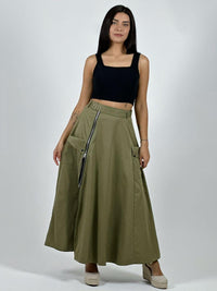 Falda Larga Con Cinturón y Cierre Abertura