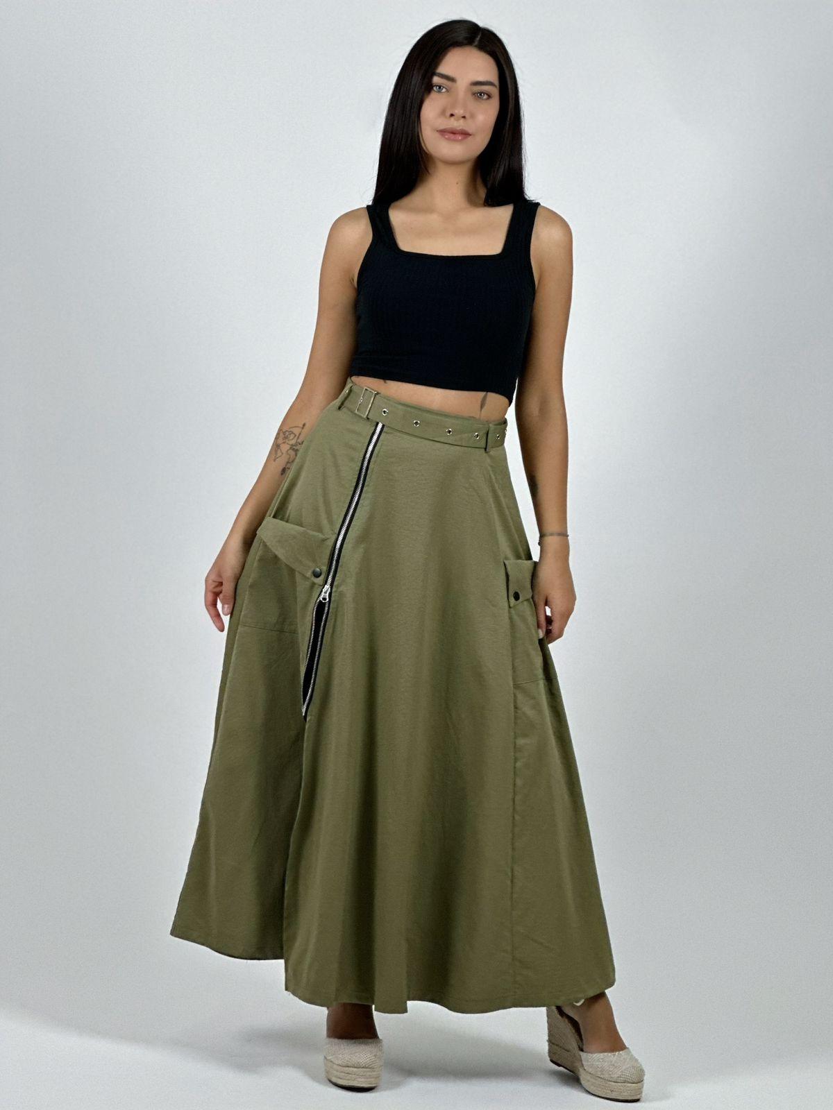 Falda Larga Con Cinturón y Cierre Abertura