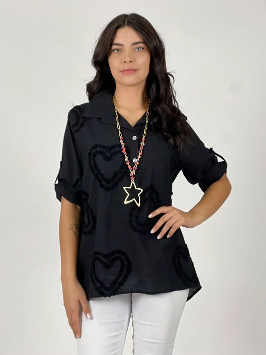 Blusa Viscosa Corazones Bordados