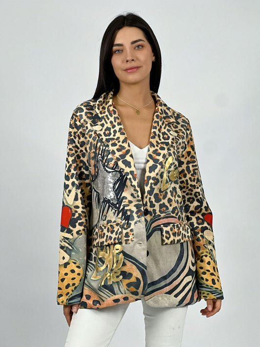 Blazer Gamuza Print Con Estrella Lentejuelas