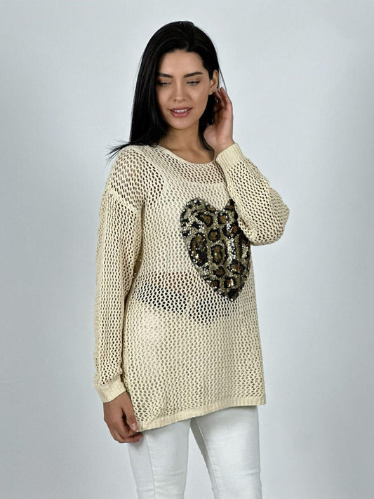 Polera Hilo Broderi Corazón Print