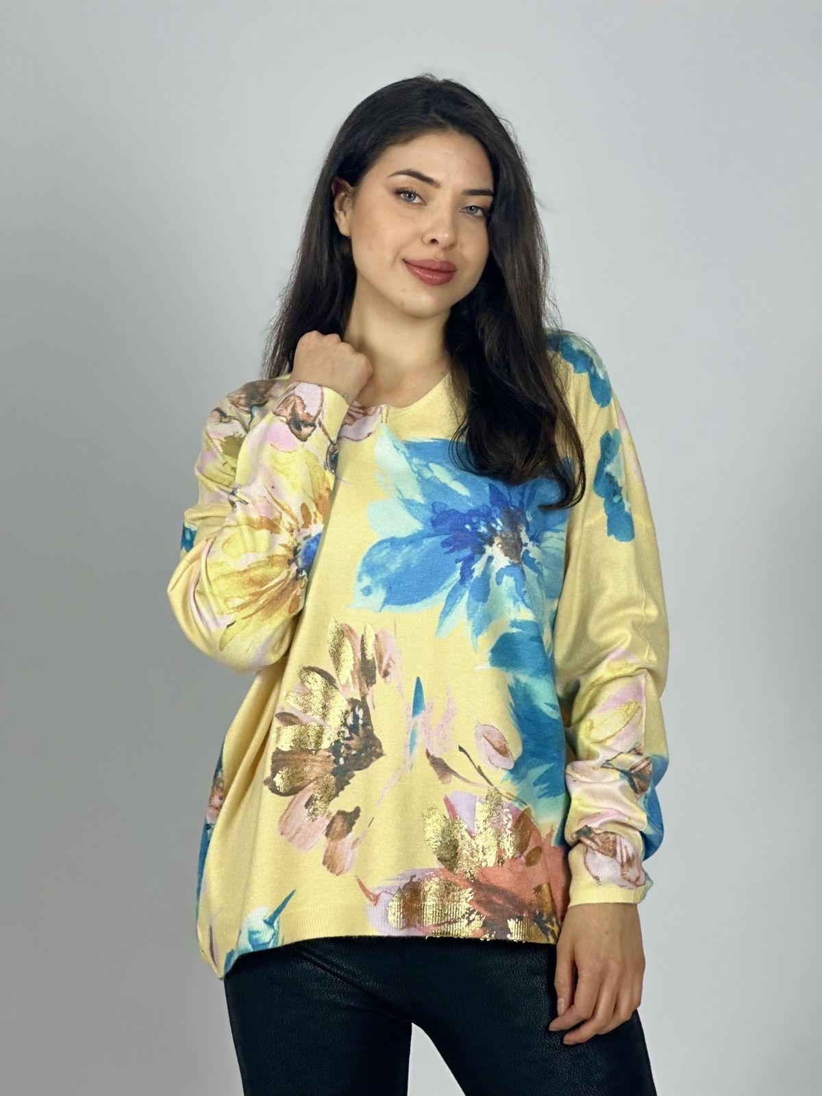 Sweater Spandex Estampado Floral con Brillo