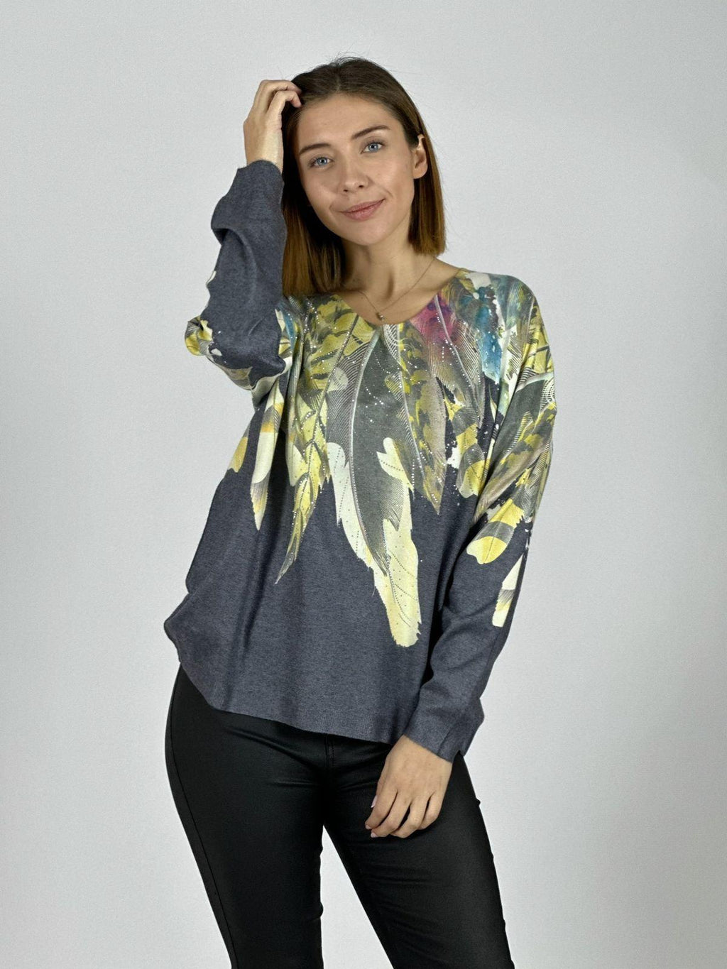 Sweater Hilo Estampado Diseño Plumas
