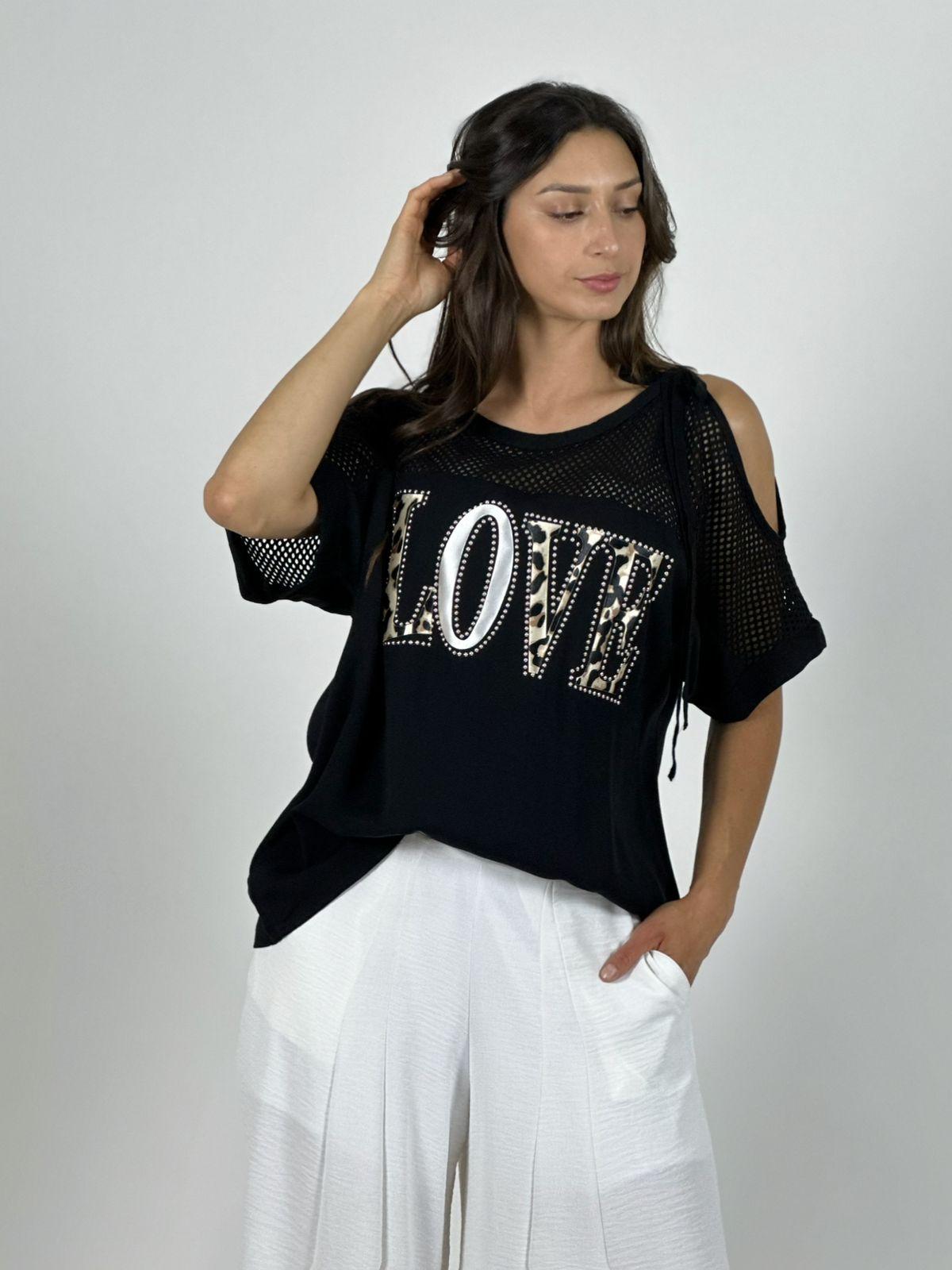 Polera Lino Hombros Tejidos LOVE Print