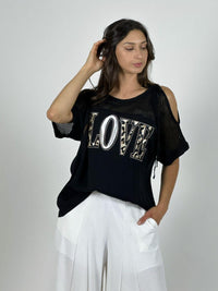 Polera Lino Hombros Tejidos LOVE Print