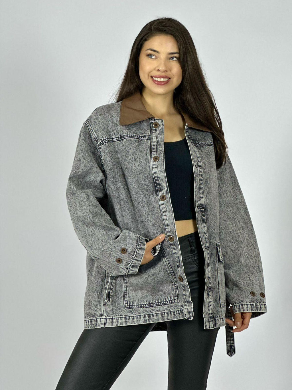 Chaqueta Mezclilla Cuello Cuerina