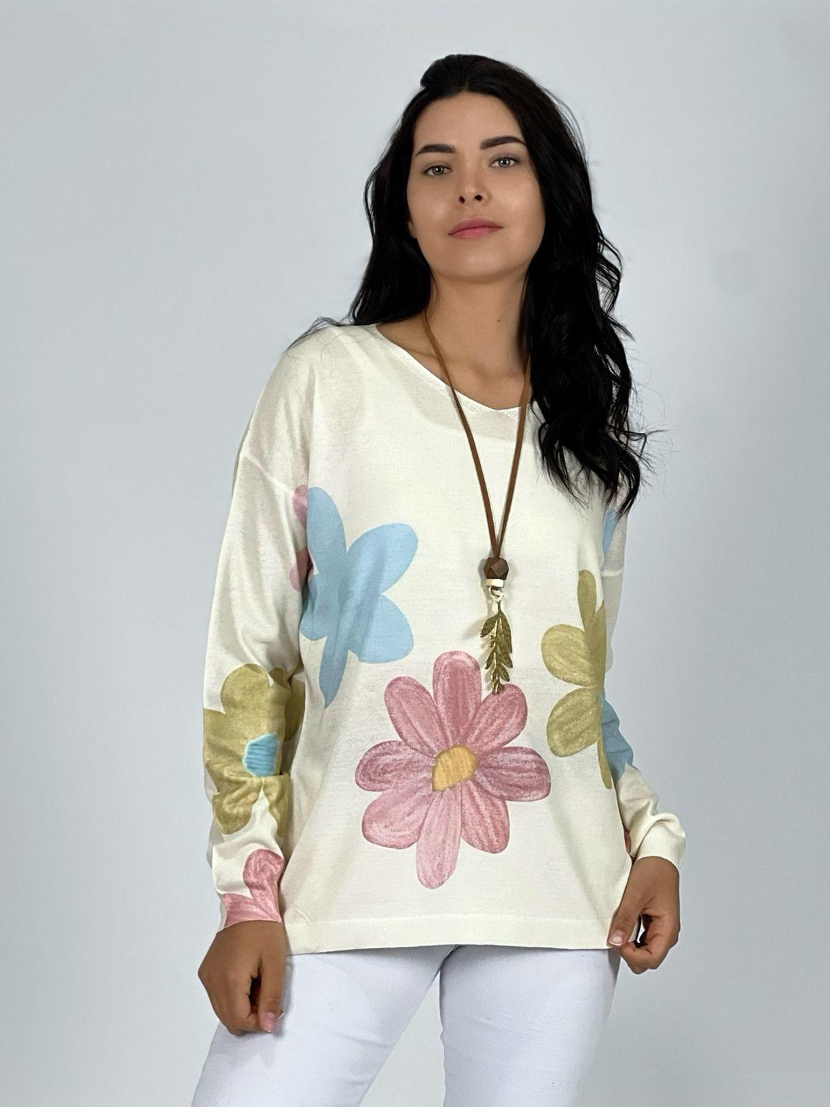Sweater de Hilo con Flores