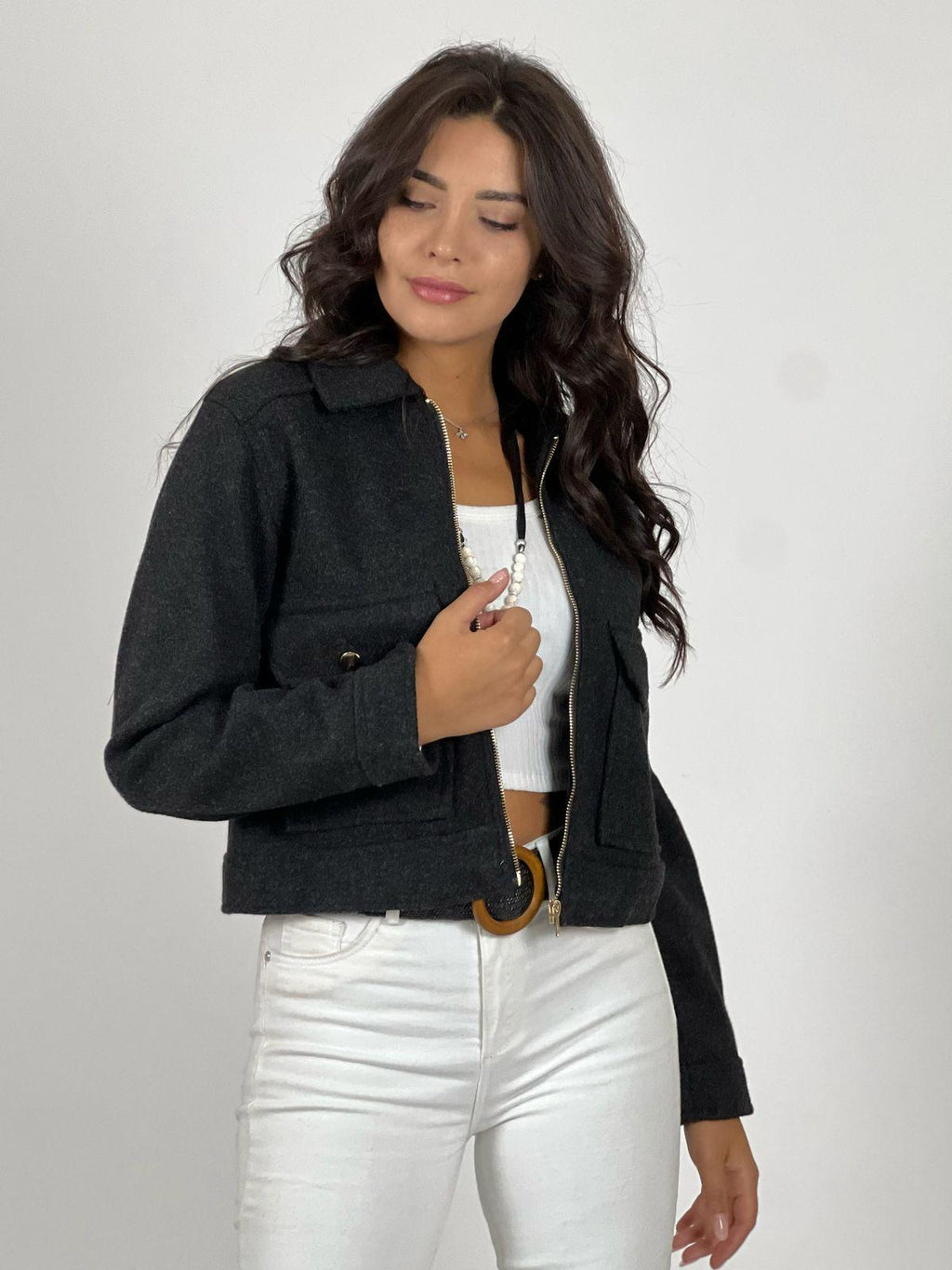 Chaqueta Paño Forrada Con Bolsillos