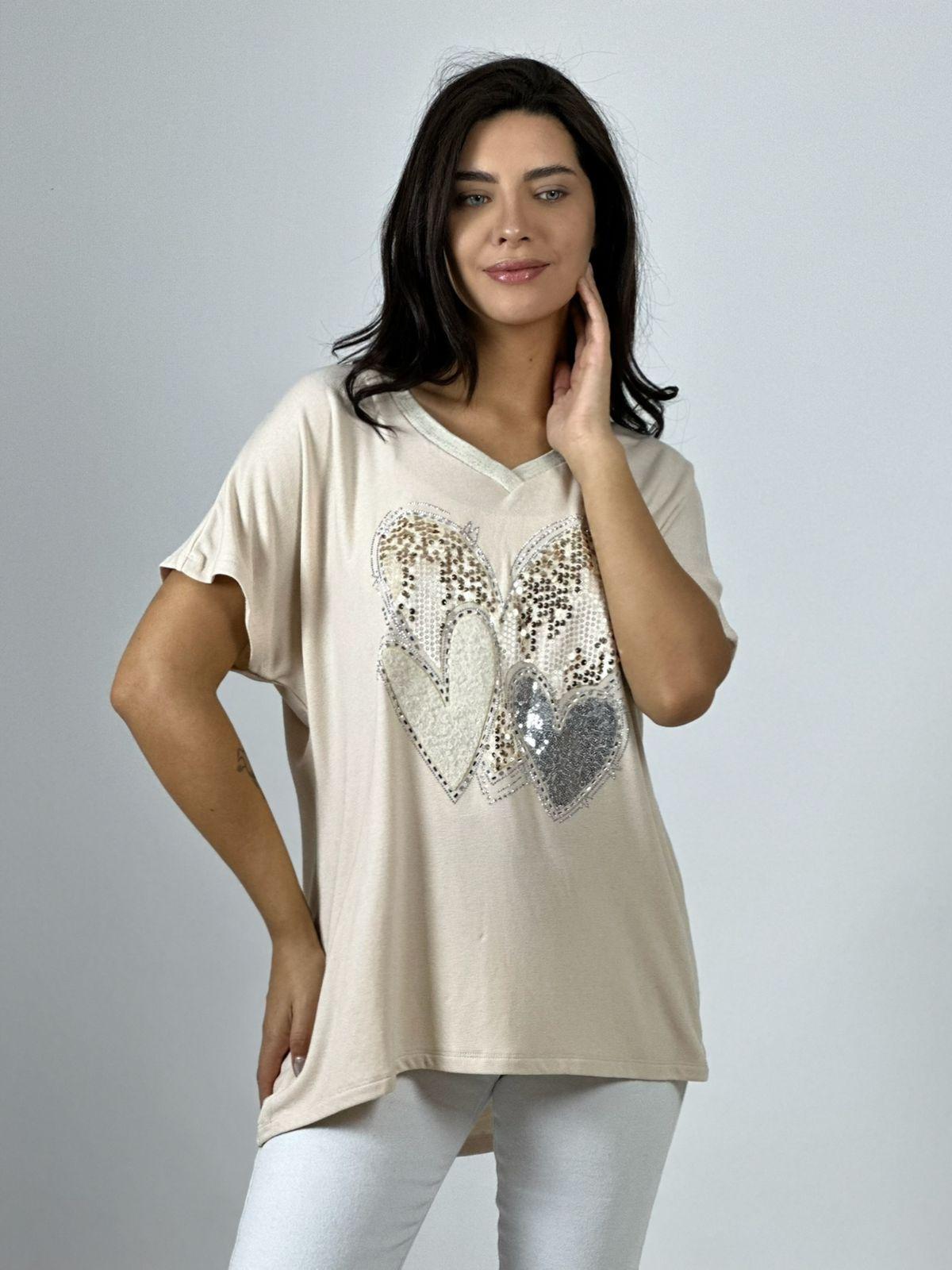 Polera Algodón Corazón Triple