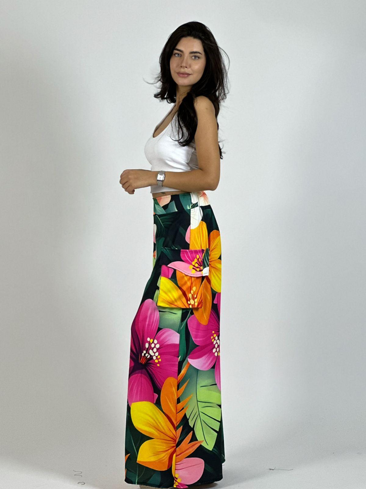 Palazzo Multifloral Bolsillos Cargo