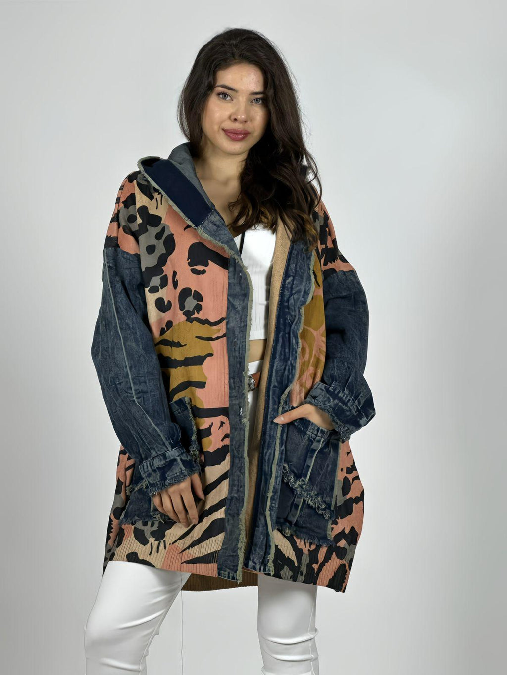 Abrigo Mezclilla/Lana Mix Print