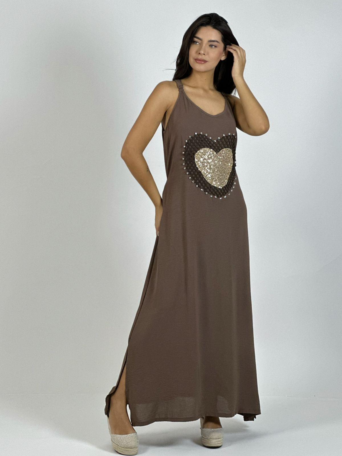 Vestido Lino Corazón Doble Tejido y Brillos