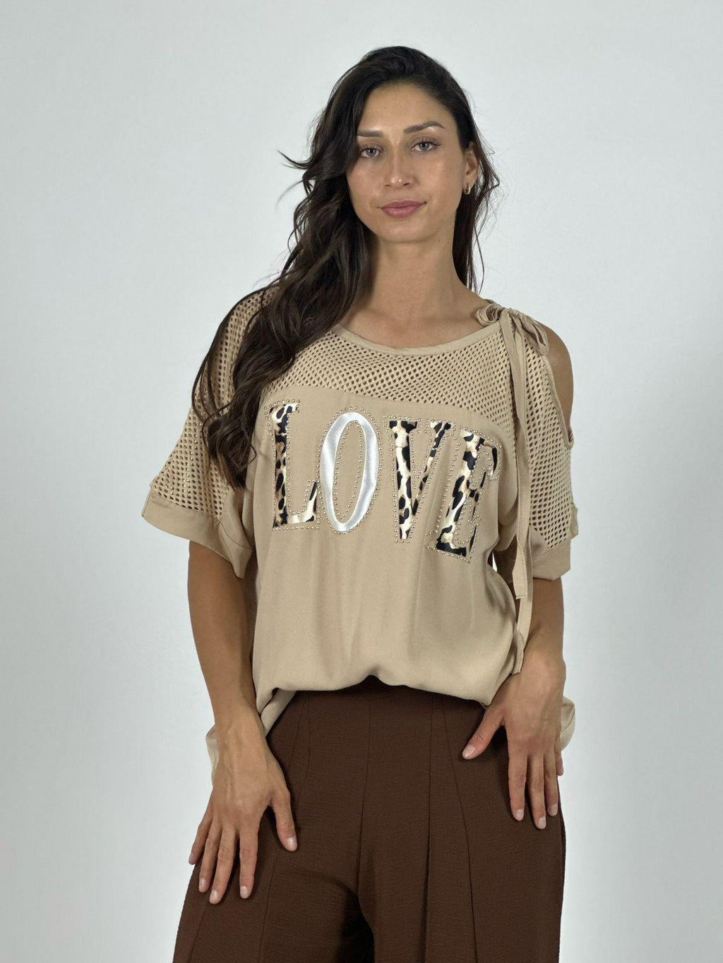 Polera Lino Hombros Tejidos LOVE Print