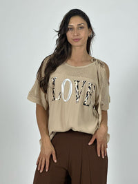 Polera Lino Hombros Tejidos LOVE Print