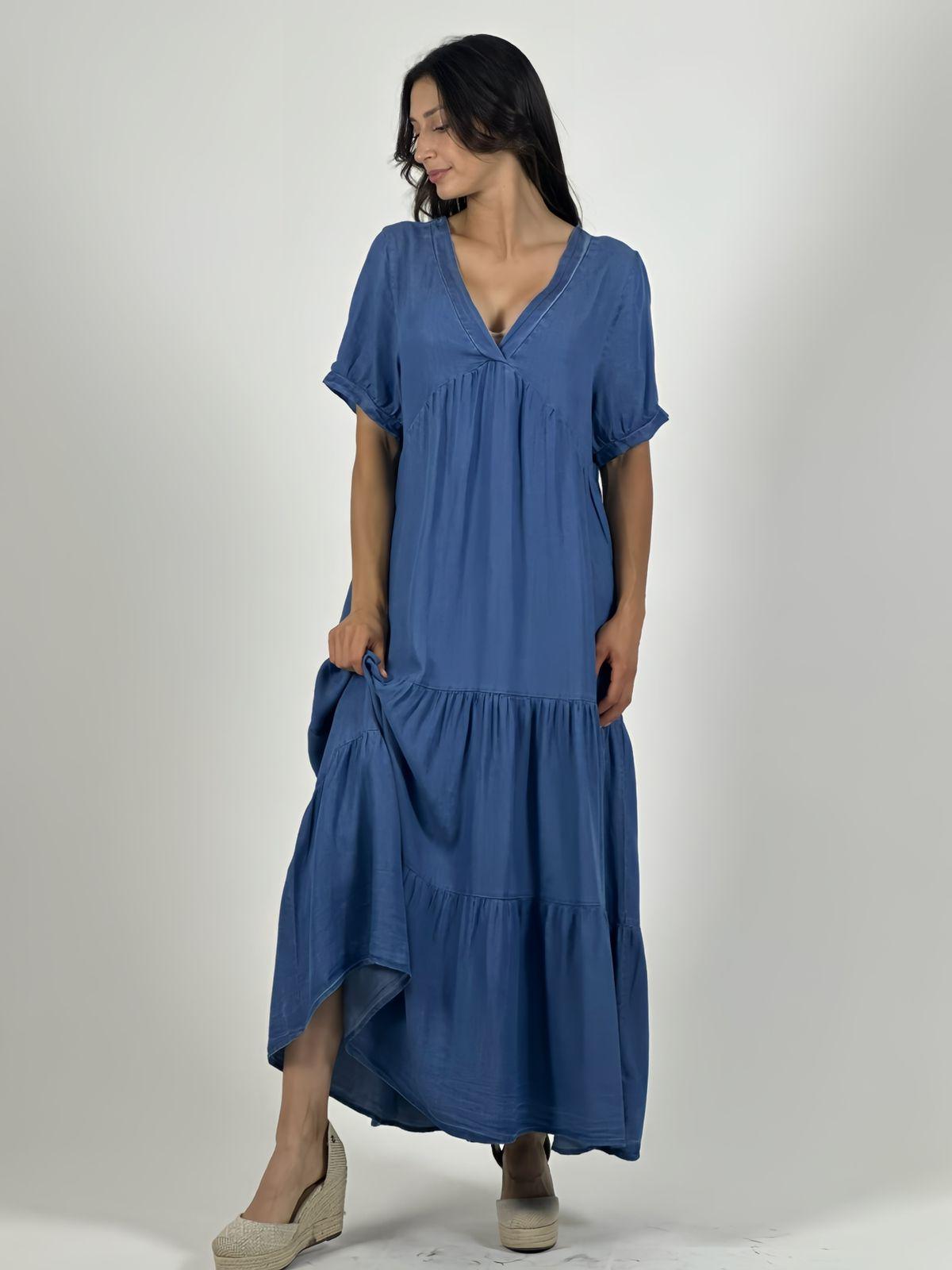 Vestido Mezclilla Seccionado Cuello V