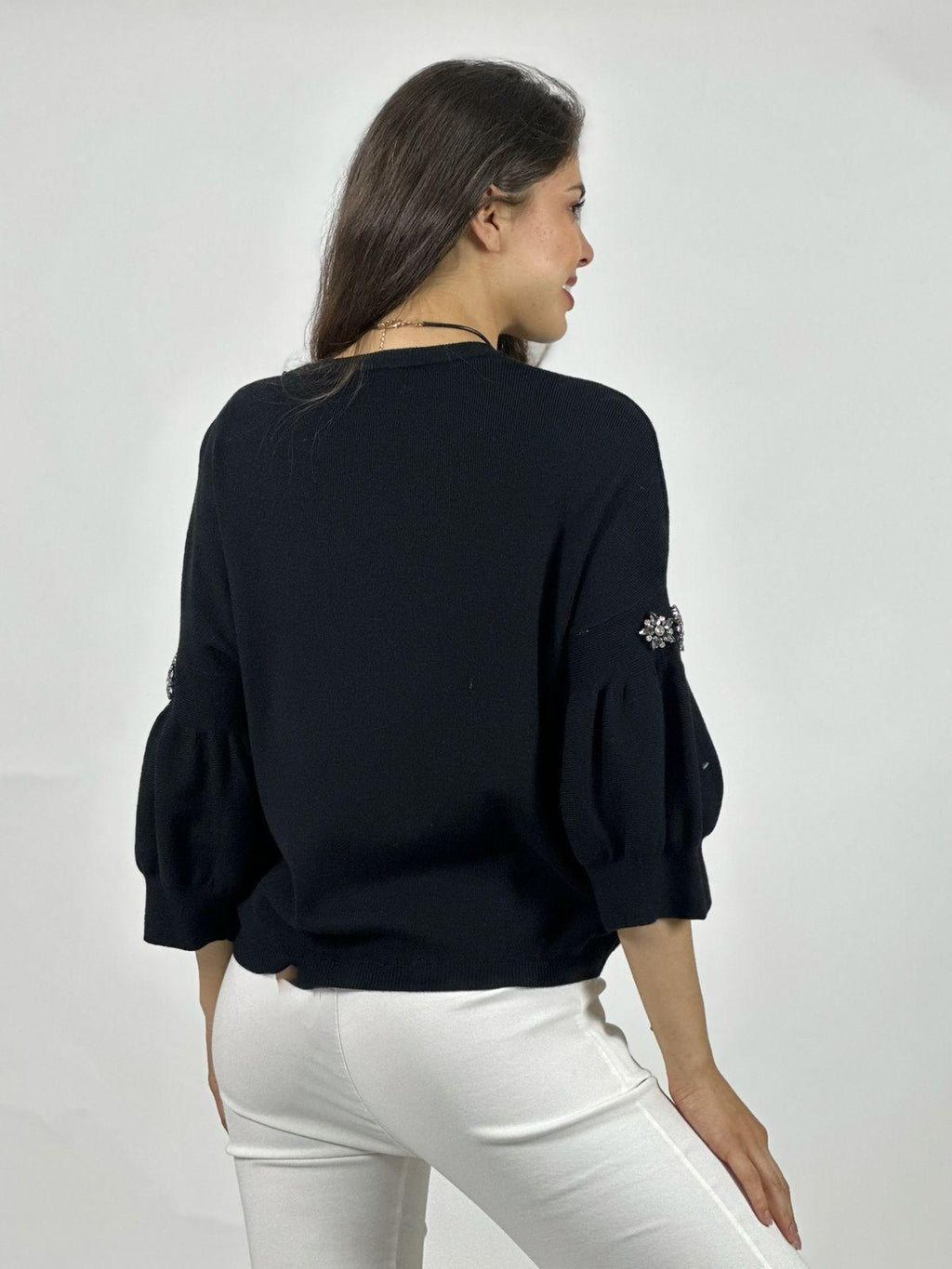 Sweater Spandex Mangas Recogidas Flor