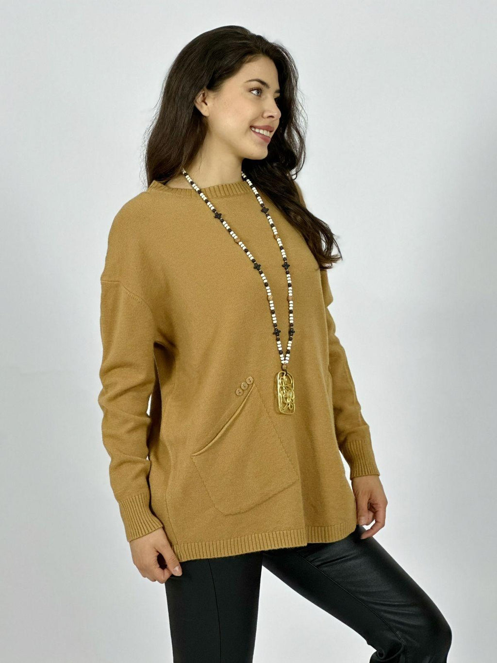 Sweater Spandex Bolsillos Holgado con Botones