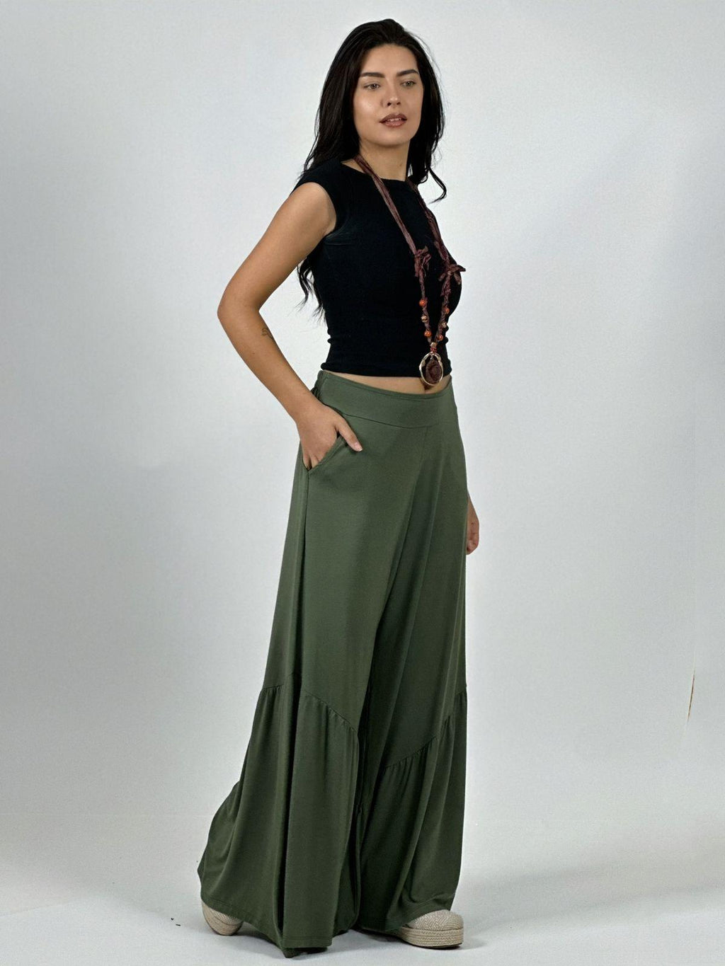 Palazzo Algodón Casual con Faroleos