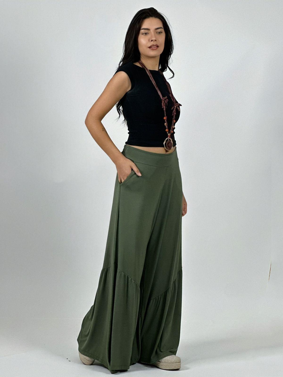 Palazzo Algodón Casual con Faroleos