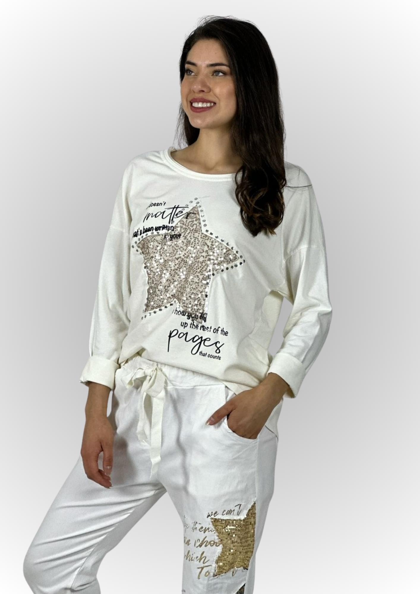 Polerón Algodón Letras Estrella Brillante