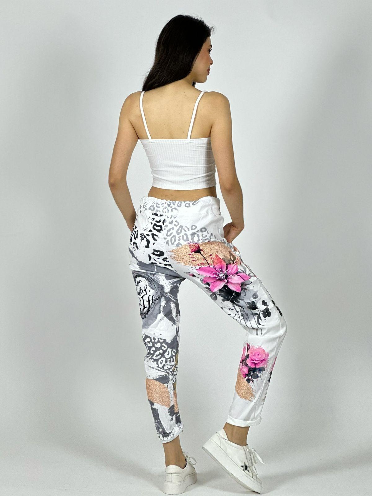 Jogger Italiano Viscosa Flores Print Letras