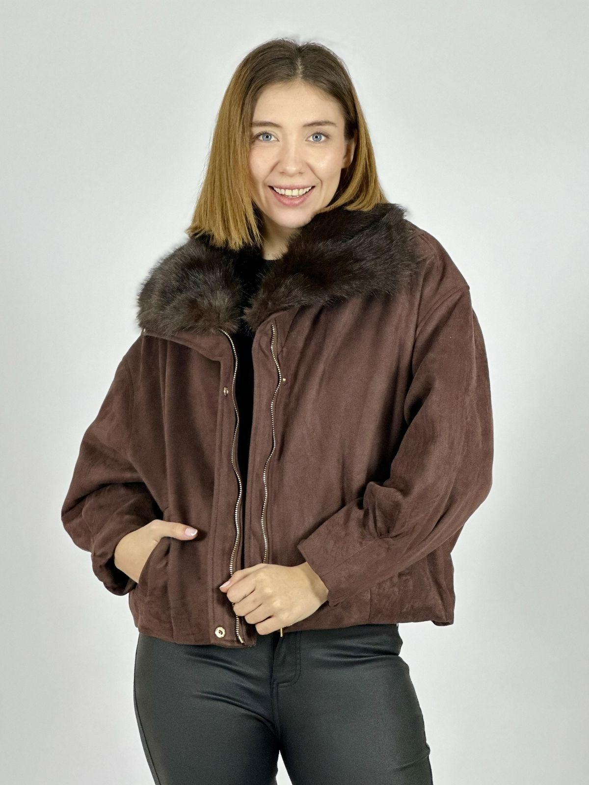 Chaqueta Gamuza Acolchada Cuello Peludo