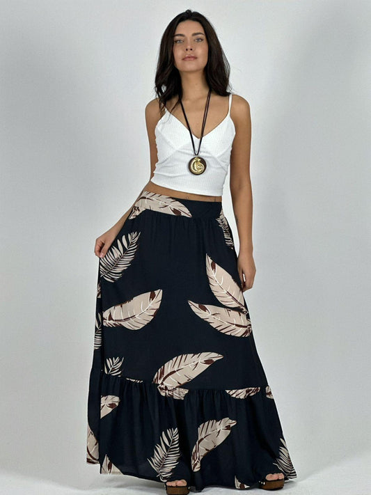 Falda Viscosa Estampado Hojas