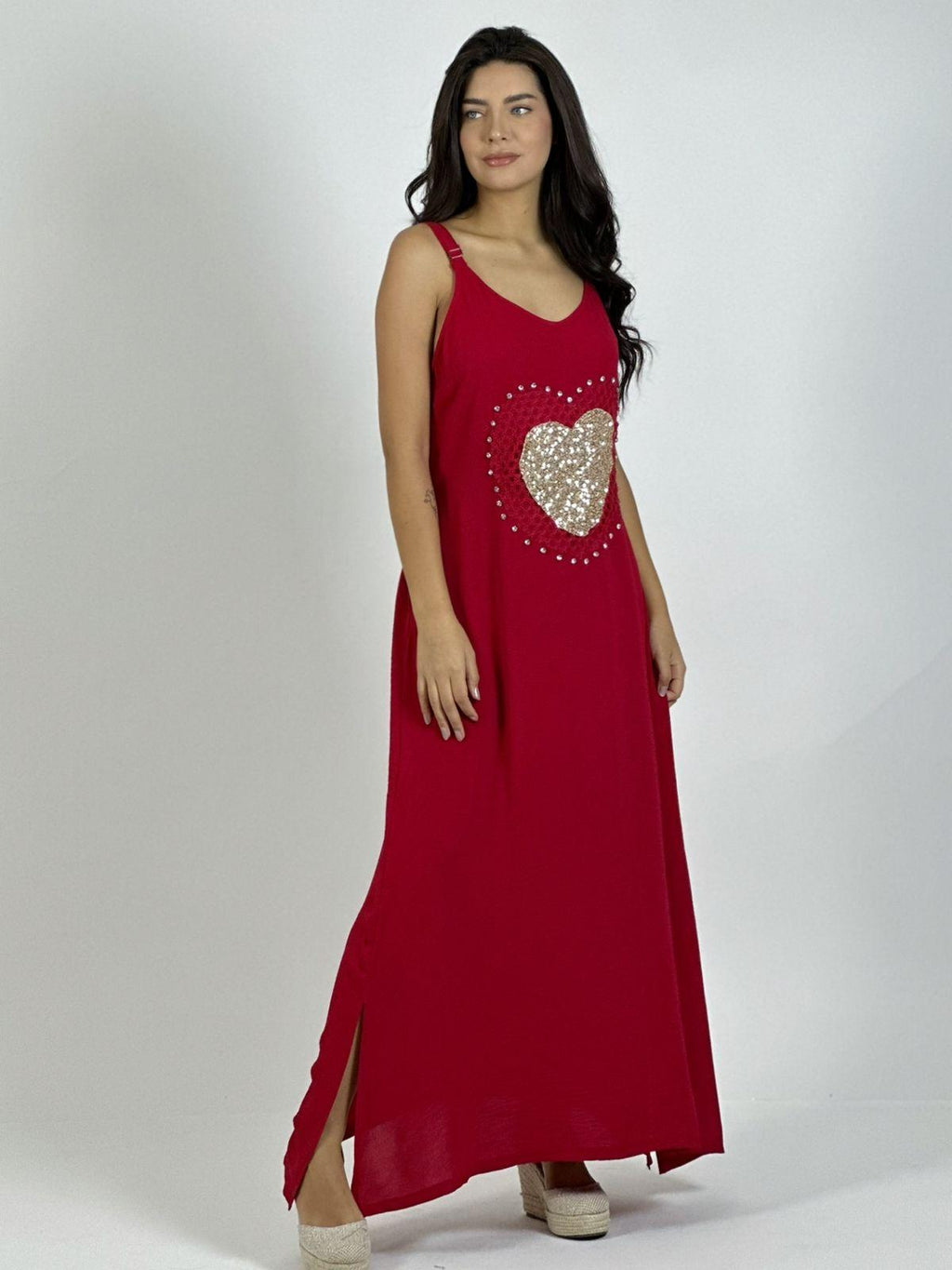 Vestido Lino Corazón Doble Tejido y Brillos