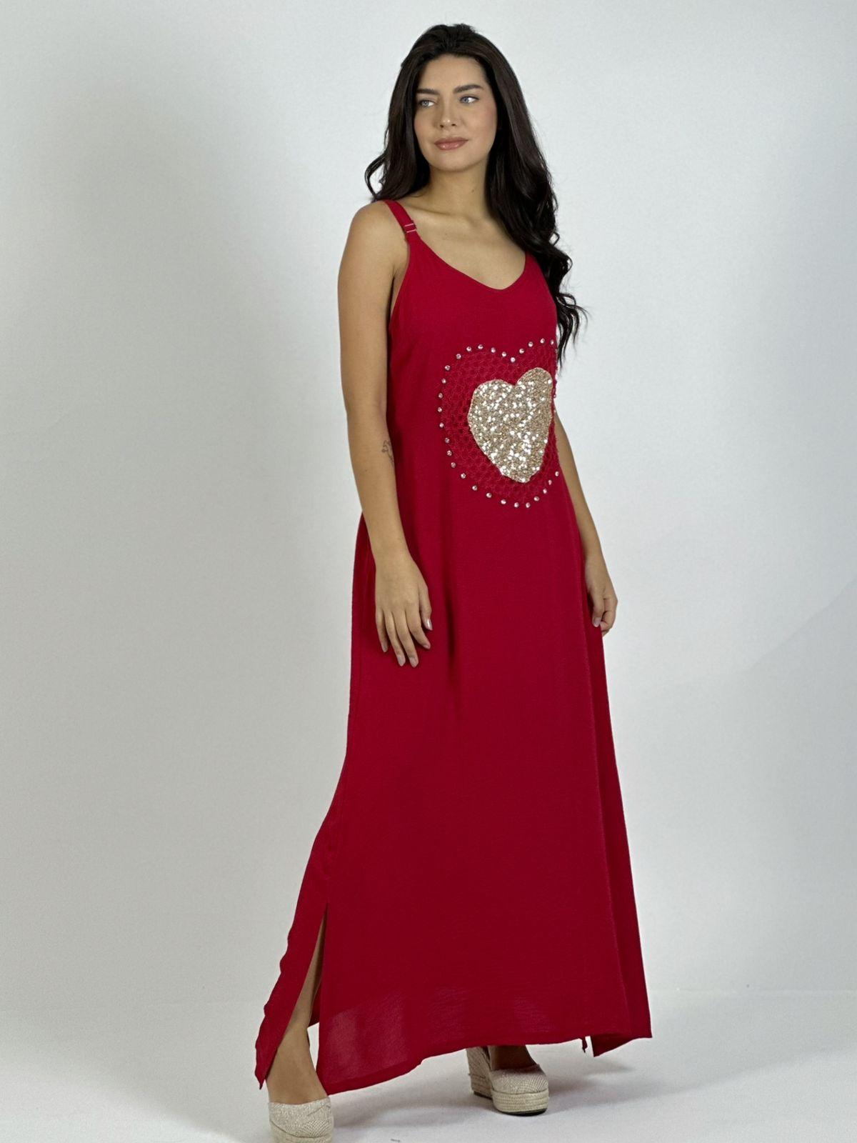 Vestido Lino Corazón Doble Tejido y Brillos