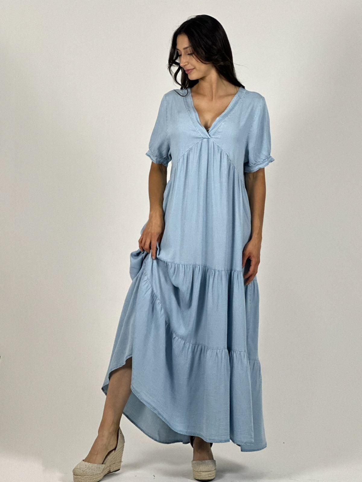 Vestido Mezclilla Seccionado Cuello V