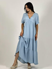 Vestido Mezclilla Seccionado Cuello V