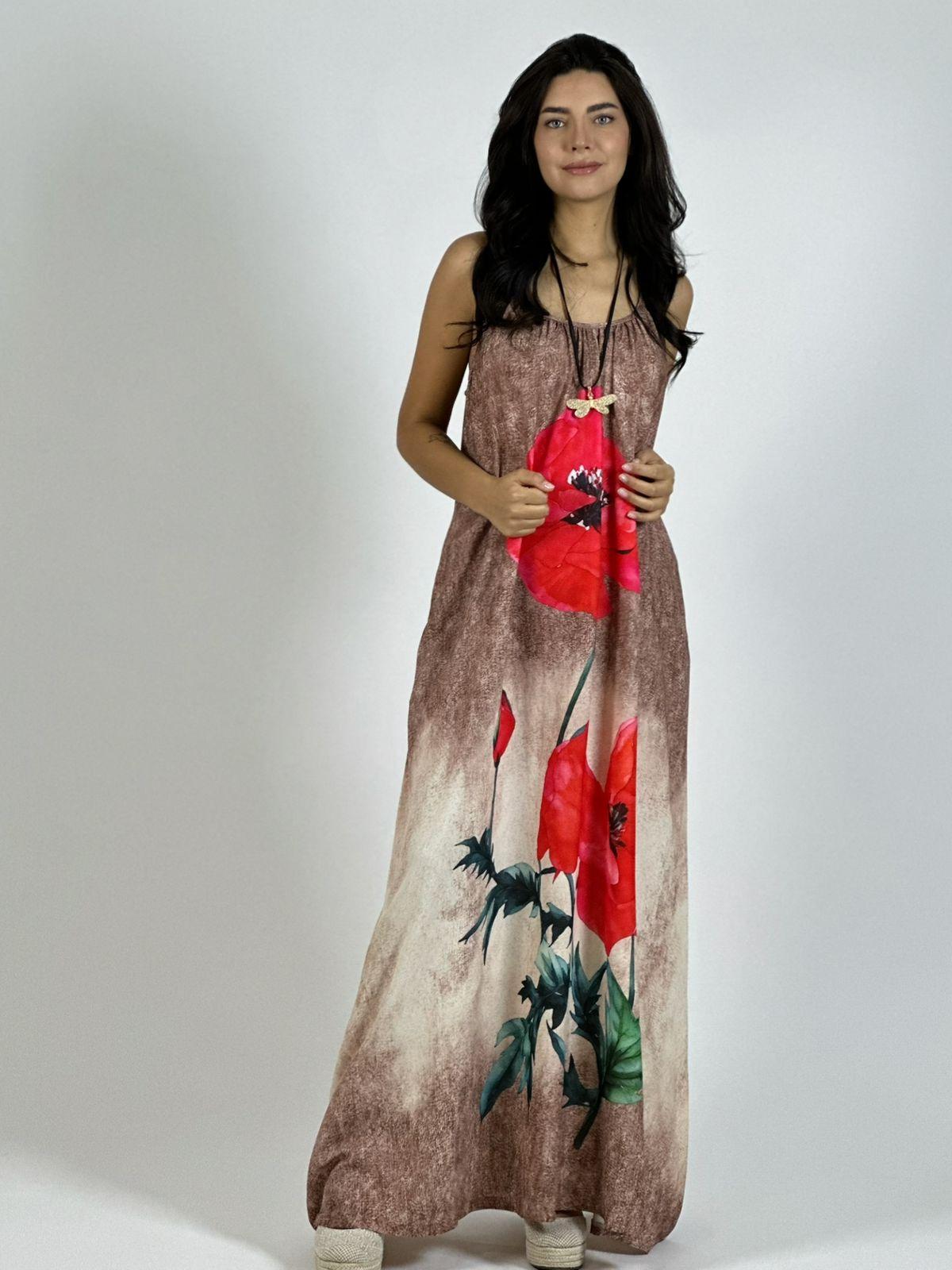 Vestido Mezclilla Delgada Con Flores Cayena