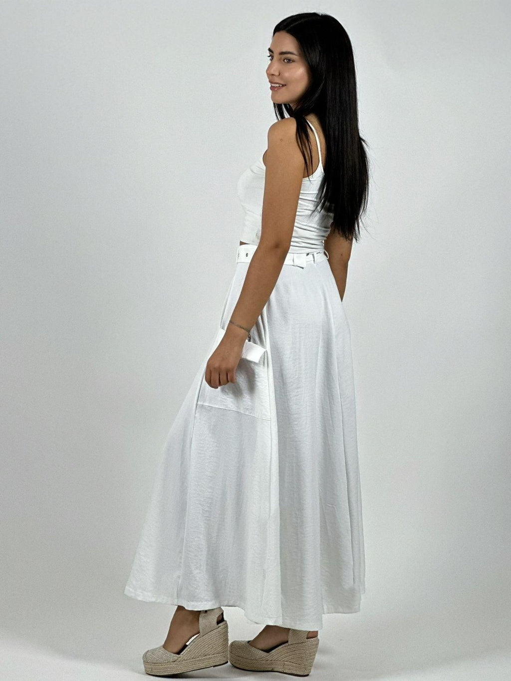 Falda Larga Con Cinturón y Cierre Abertura