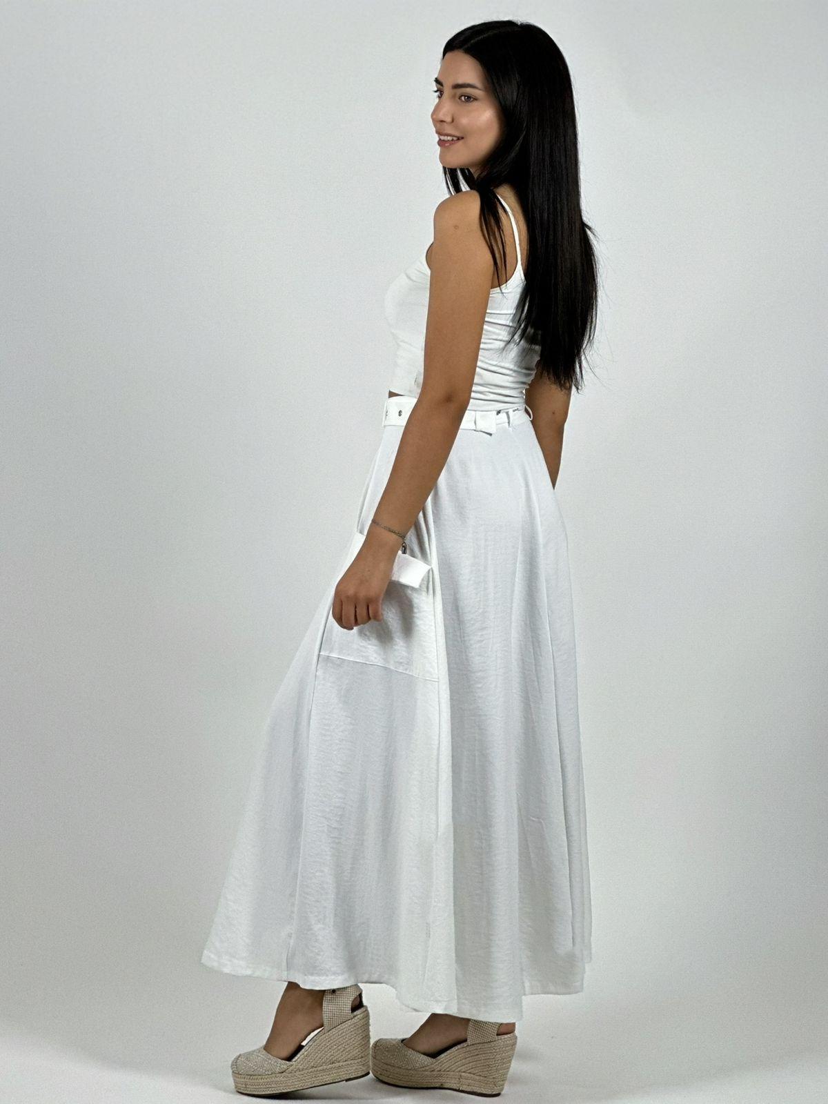 Falda Larga Con Cinturón y Cierre Abertura