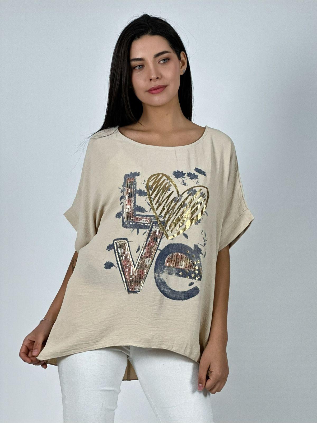 Polera Algodón Love Corazón Brillante