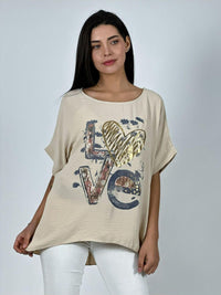 Polera Algodón Love Corazón Brillante