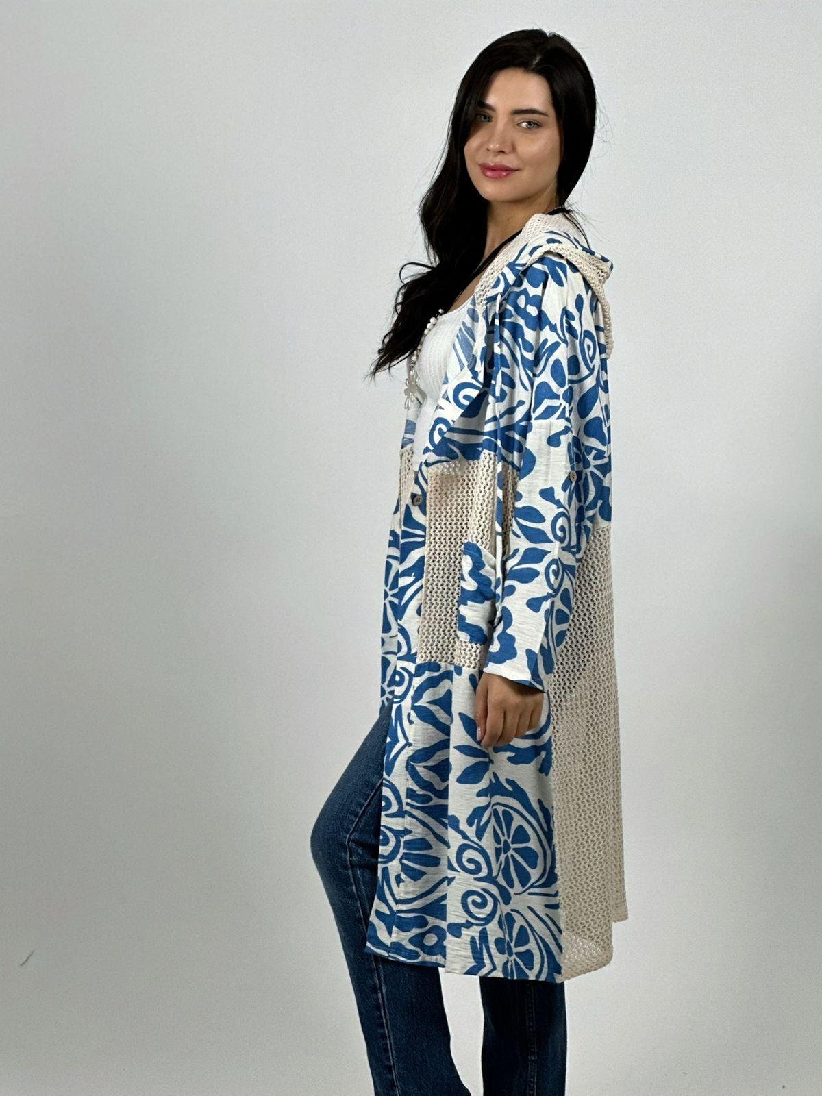 Tapado Lino Tejido con Estampado Hojas