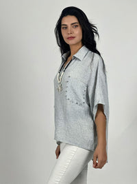 Blusa Lino Bolsillo con Brillos
