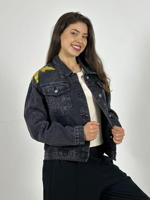 Chaqueta Mezclilla Dorso Estampado con Letras