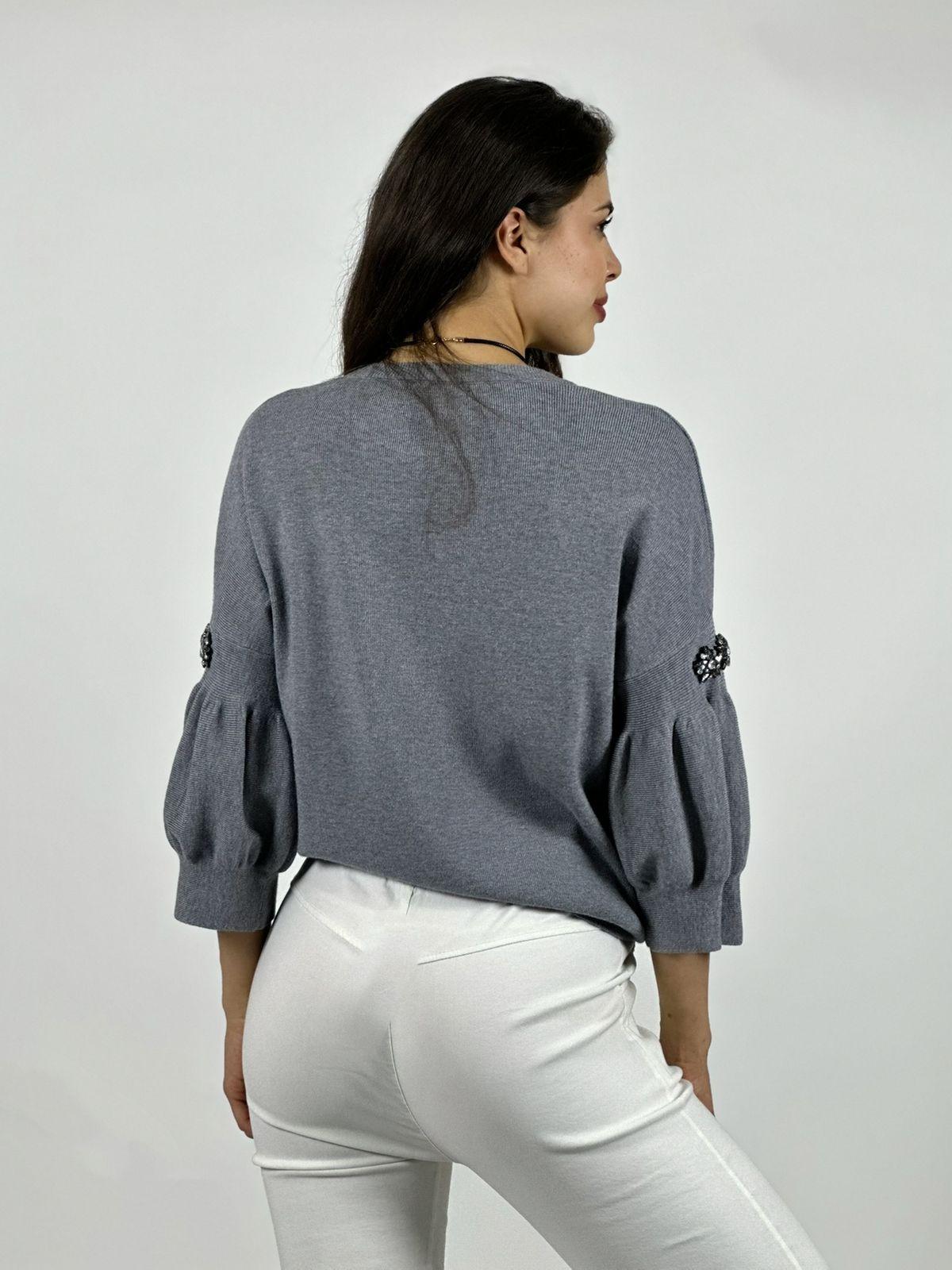 Sweater Spandex Mangas Recogidas Flor