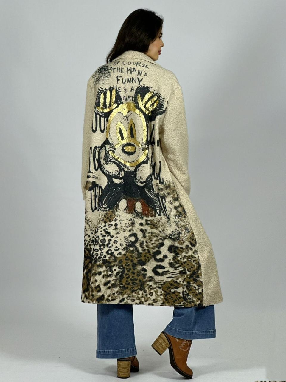 Abrigo Lana Italiano Largo Dorso Mickey Print