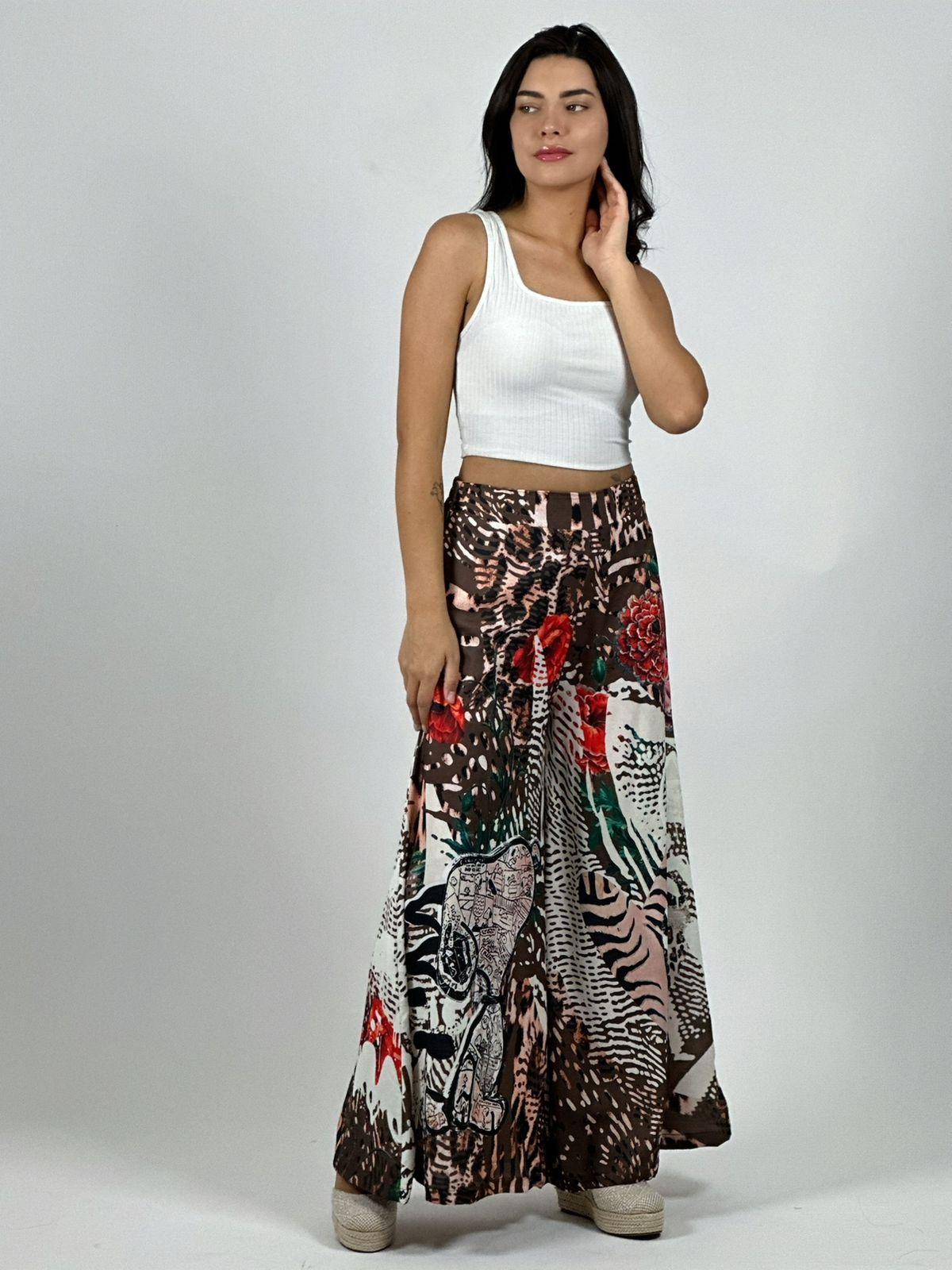 Palazzo Satín Estampado Snoopy y Rosas