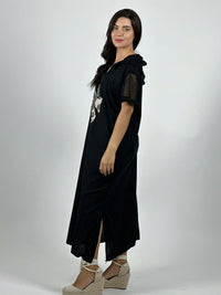 Vestido Largo Crepé Flor Brillos